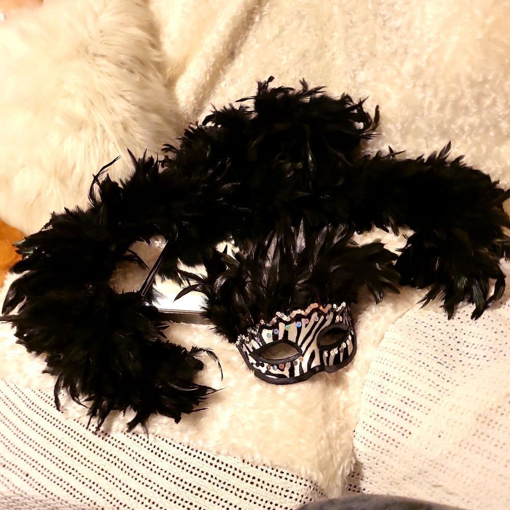 76 inch long real boa and mask to match real feathers as well
